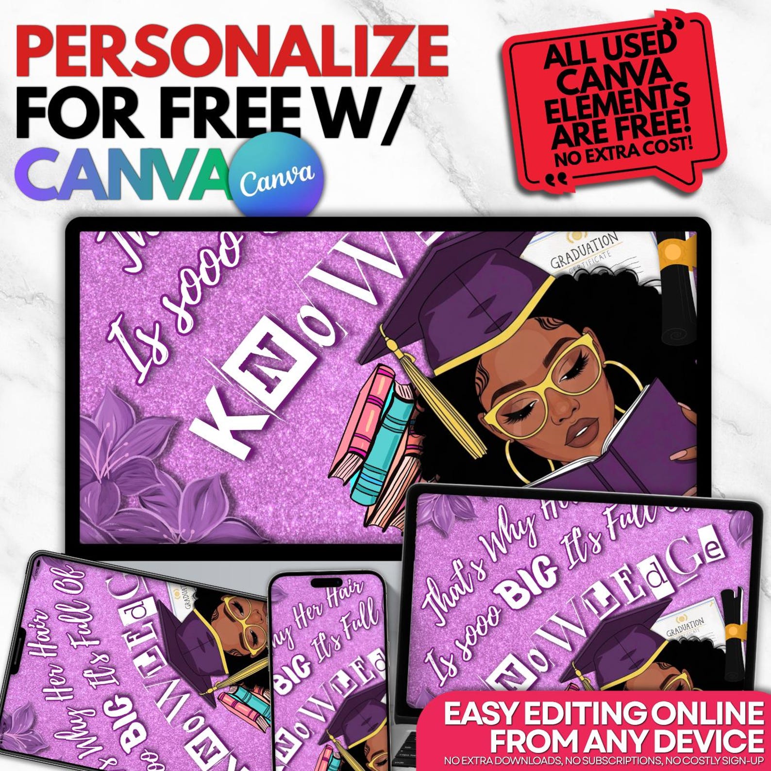 Knowledge Topper Her Hair is Knowledge, 2026 Graduation Cap Topper Template | Editable ...