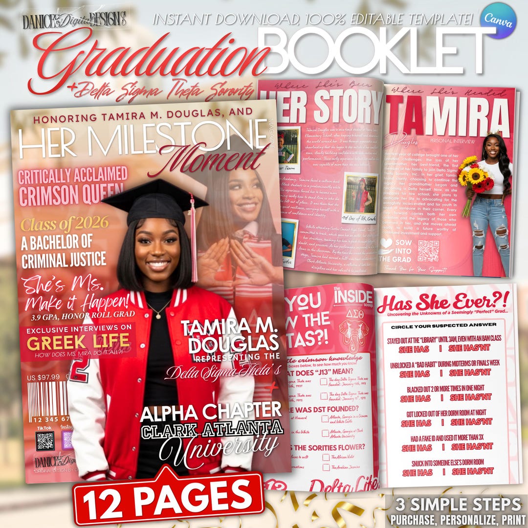 Graduation Lettering Magazine 12 Page Graduation Magazine Booklet, Red & White Grad Party Keepsake ...