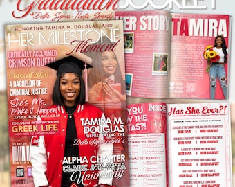 12 Page Graduation Magazine Booklet, Red & White Grad Party Keepsake | Editable Canva Template, Instant Download