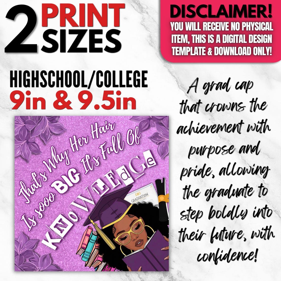 Knowledge Topper Her Hair is Knowledge, 2026 Graduation Cap Topper Template | Editable ...