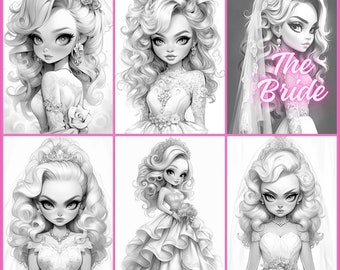 29 grayscale coloring PDF, images of beautiful brides