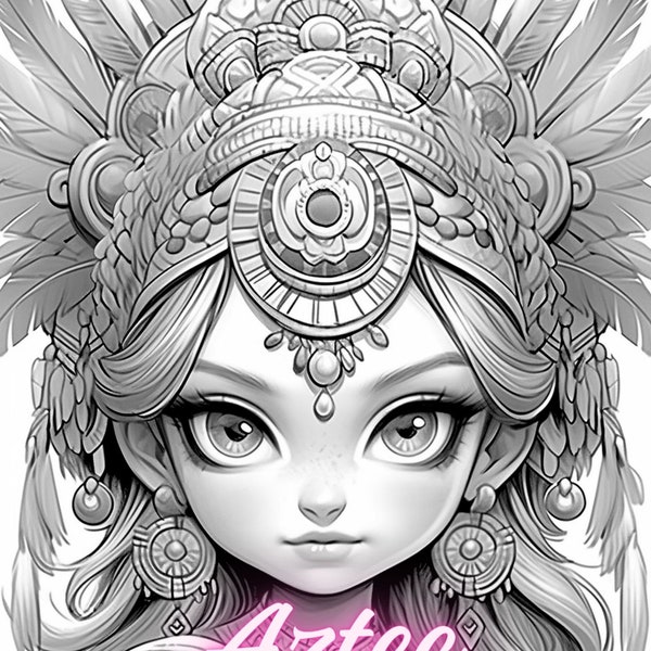 30 grayscale coloring PDF, images of Aztec goddess