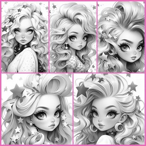 23. Grayscale Coloring PDF, Images of Pretty Star Girls - Etsy