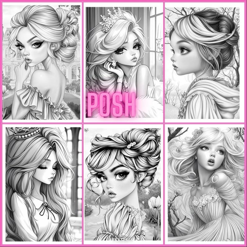 Posh Ladies Coloring Pages: 35 Grayscale Images (PDF) - Etsy