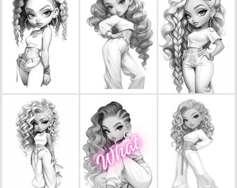 28. Grayscale coloring PDF images of super cute. What girls