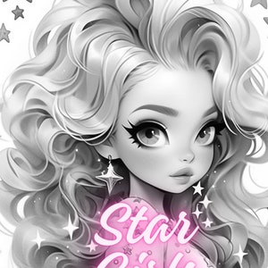 23. Grayscale Coloring PDF, Images of Pretty Star Girls - Etsy