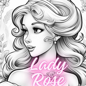 20 high-quality line art coloring images of lady rose