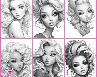 30 grayscale coloring, PDF, images of the beauty of ladies