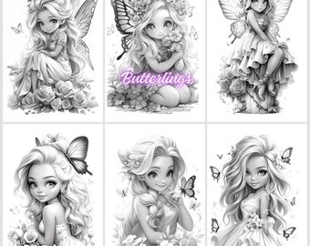 24. Grayscale coloring PDF images of super cute. Butterlings