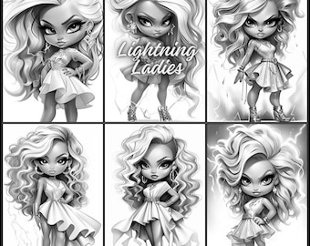 24 grayscale coloring, PDF, images of lightning ladies