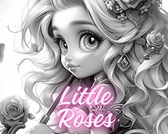 30 grayscale coloring PDF, images of little roses