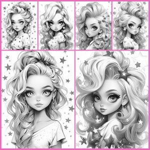 23. Grayscale Coloring PDF, Images of Pretty Star Girls - Etsy