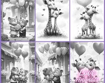 21. Grayscale coloring, PDF, images of love animals.