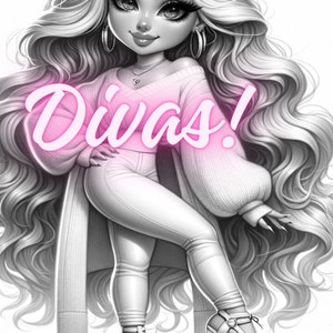 23 grayscale, PDF Coloring images of beautiful divas