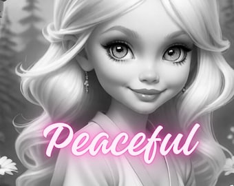 27 Grayscale, Coloring, PDF images of peaceful girls