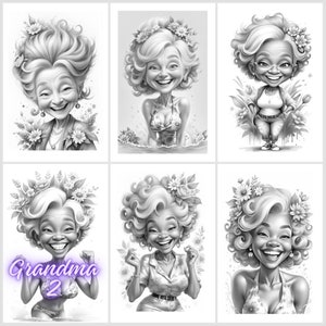 24. Grayscale coloring PDF images of super cute grandma 2