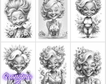 24. Grayscale coloring PDF images of super cute grandma 2