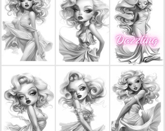 24. Grayscale coloring PDF, images of beautiful ladies, that are simply dazzling.