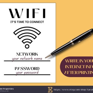 WIFI It&#39;s Time to Connect Sign for Airbnb/Short Term Rental (STR)/Vacation Rental/VRBO Hosts | Guest Poster for Internet Network & Password