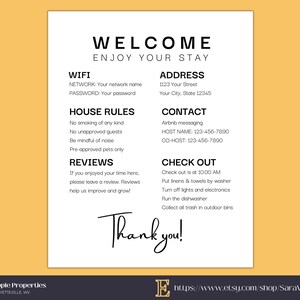 1 EDITABLE Welcome Enjoy Your Stay Sign Canva Template for Airbnb/Short Term Rental (STR)/Vacation Rental/VRBO Hosts | Guest Arrival Poster