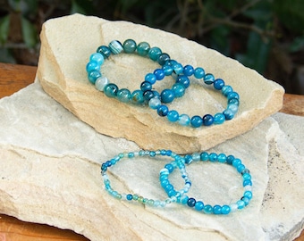Blue Stripe Agate Bracelet | Calming Gemstone Beaded Accessory