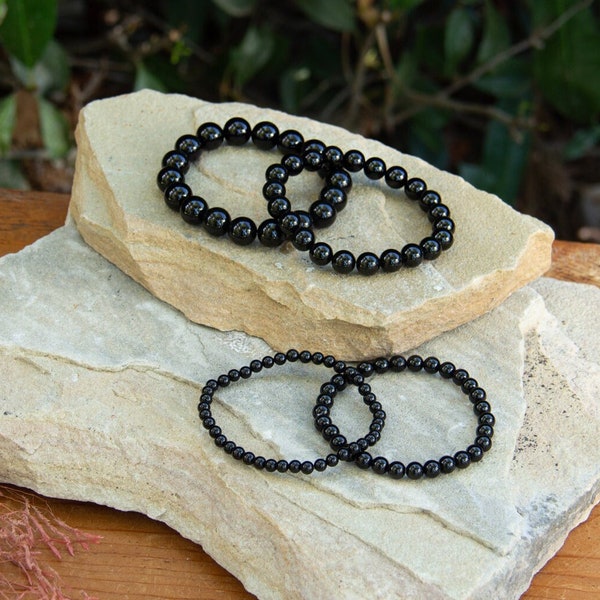 Black Tourmaline Bracelet | Gemstone for Protection | Elastic Stretch Bracelet | Crystal Beaded Accessory | 4 mm, 6 mm, 8 mm, 10 mm Beads