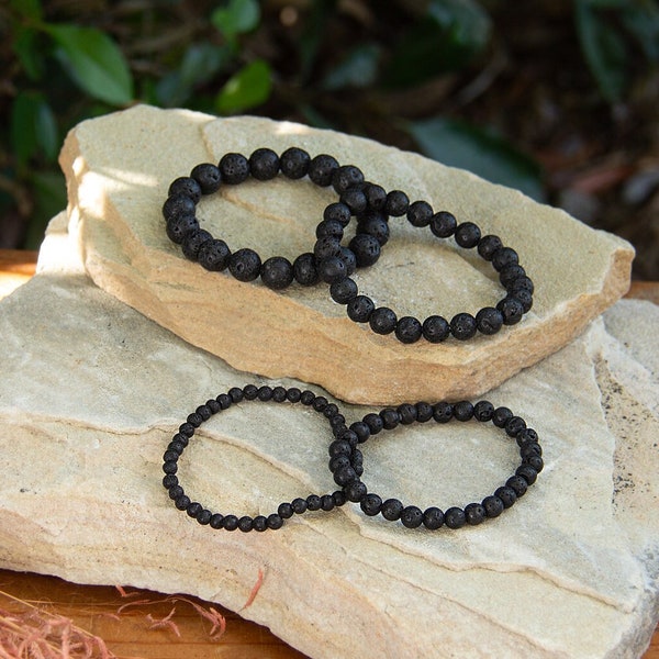 Lava Stone Bracelet | Gemstone for Stabilizing | Elastic Stretch Bracelet | Crystal Accessory | 4 mm, 6 mm, 8 mm, 10 mm Beads