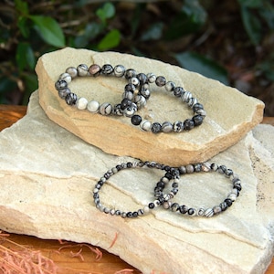 Black Spider Web Jasper Bracelet | Gemstone for Warding | Elastic Stretch Bracelet | Crystal Accessory | 4 mm, 6 mm, 8 mm, 10 mm Beads