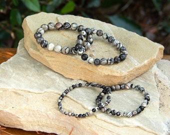 Black Spider Web Jasper Bracelet | Elastic Gemstone Crystal Accessory