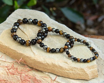 Triple Protection Gemstone Bracelet | Tiger Eye, Obsidian, Hematite