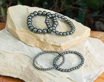 Hematite Gemstone Bracelet | Elastic Beaded Crystal Accessory