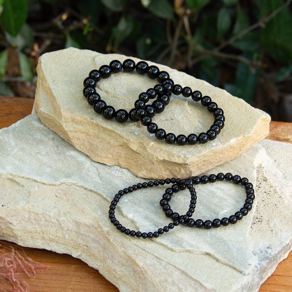 Black Onyx Bracelet | Gemstone for Willpower | Elastic Stretch Bracelet | Crystal Beaded Accessory | 4 mm, 6 mm, 8 mm, 10 mm Beads