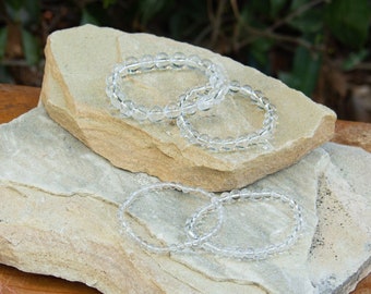 Clear Quartz Crystal Bracelet | Beaded Gemstone, Elastic Stretch