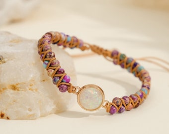 Synthetic Opal Bracelet | Beaded Braid Bracelet Gift for Her
