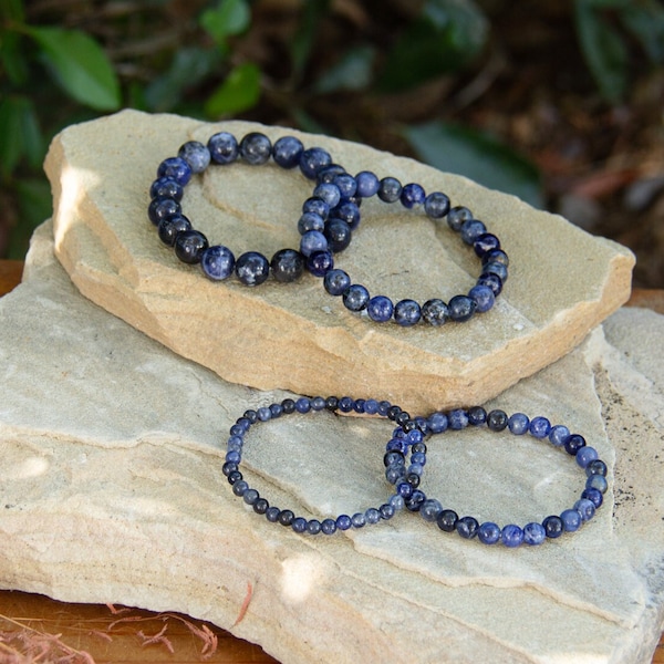 Blue Stripe Sodalite Bracelet | Gemstone for Self-Expression | Elastic Bracelet | Crystal Beaded Accessory | 4 mm, 6 mm, 8 mm, 10 mm Beads