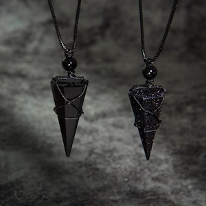 Black Obsidian Crystal Necklace | Blue Sandstone Pendant for Him | Clear Quartz Pendant | Natural Stone Necklace