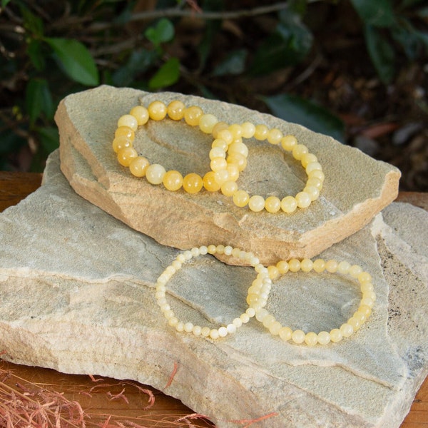 Yellow Jade Bracelet | Gemstone for Creativity | Elastic Stretch Bracelet | Crystal Beaded Accessory | 4 mm, 6 mm, 8 mm, 10 mm Beads