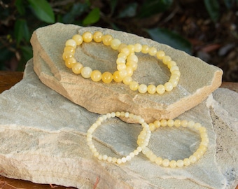 Yellow Jade Bracelet | Gemstone for Creativity | Elastic Stretch Bracelet | Crystal Beaded Accessory | 4 mm, 6 mm, 8 mm, 10 mm Beads