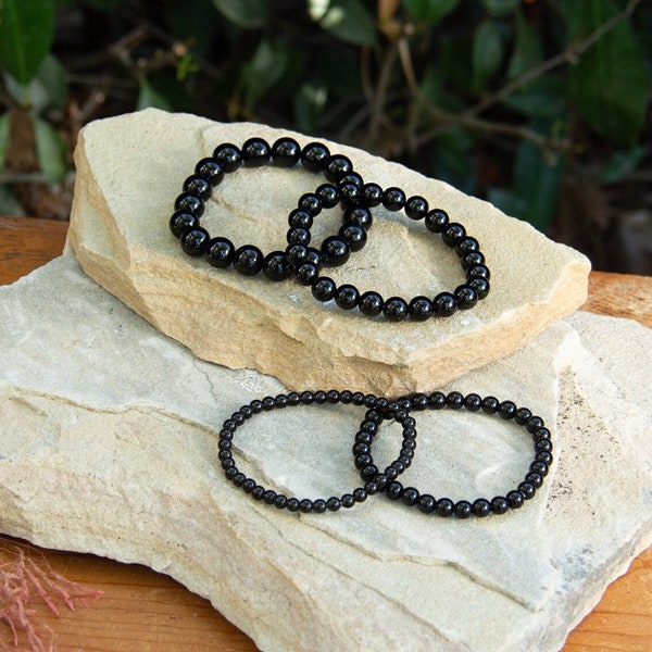 Black Obsidian Bracelet | Gemstone for Protection | Elastic Stretch Bracelet | Crystal Beaded Accessory | 4 mm, 6 mm, 8 mm, 10 mm Beads