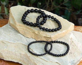 Black Obsidian Bracelet | Gemstone Protection, Elastic Stretch