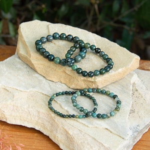Moss Agate Bracelet | Gemstone for Nature | Elastic Bracelet | Beaded Accessory | 4 mm, 6 mm, 8 mm, 10 mm Beads
