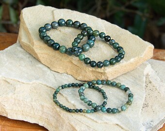 Moss Agate Gemstone Bracelet | Elastic Beaded Accessory