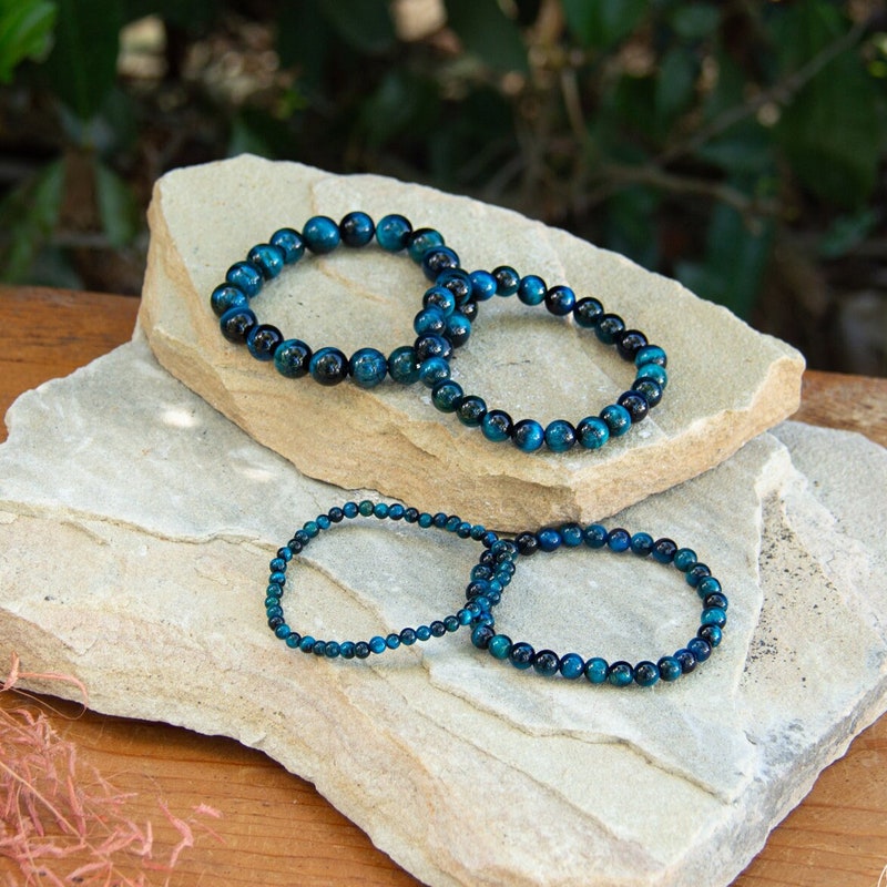thumbnail image 2 of Custom Natural Blue Tigers Eye Gemstone Bracelet - 6mm To 12mm Beads 2 of 4