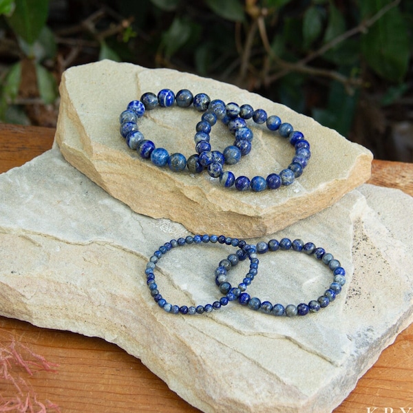 Lapis Lazuli Bracelet | Gemstone for Inner Wisdom | Elastic Stretch Bracelet | Crystal Beaded Accessory | 4 mm, 6 mm, 8 mm, 10 mm Beads