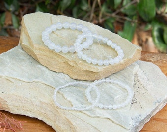 White Agate Gemstone Bracelet | Calming Crystal, Stretch Beaded Accessory