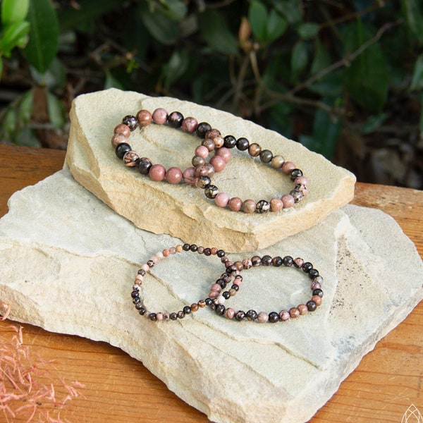 Rhodonite Bracelet | Gemstone for Self-Discovery | Elastic Bracelet | Beaded Accessory | 4 mm, 6 mm, 8 mm, 10 mm Beads