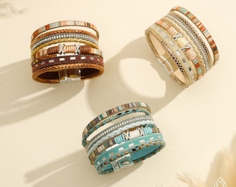 Mixed Pattern Bohemian Bracelet with Metal and Jewel Accents