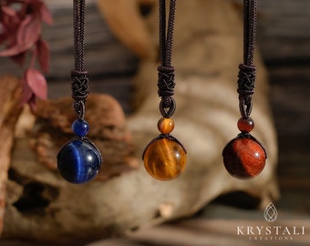 Colored Tiger's Eye Necklace | Yellow Tiger Eye Necklace | Adjustable Length Gemstone Necklace | 16 and 18 mm Beads