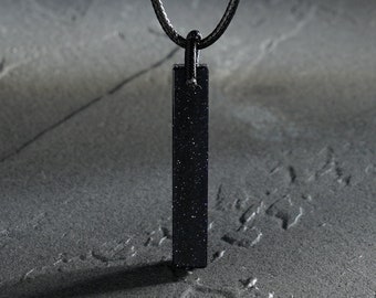 Black Obsidian Bar Necklace | Blue Sandstone Pendant | Natural Stone Necklace