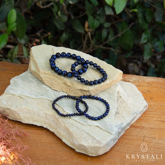 Blue Tiger Eye Gemstone Bracelet | Elastic Beaded Crystal Accessory